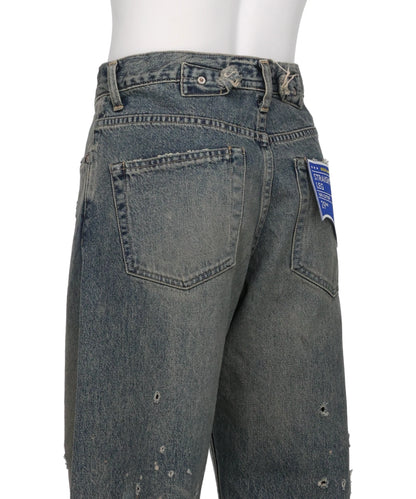 “DAMAGE” STRAIGHT DENIM PANTS