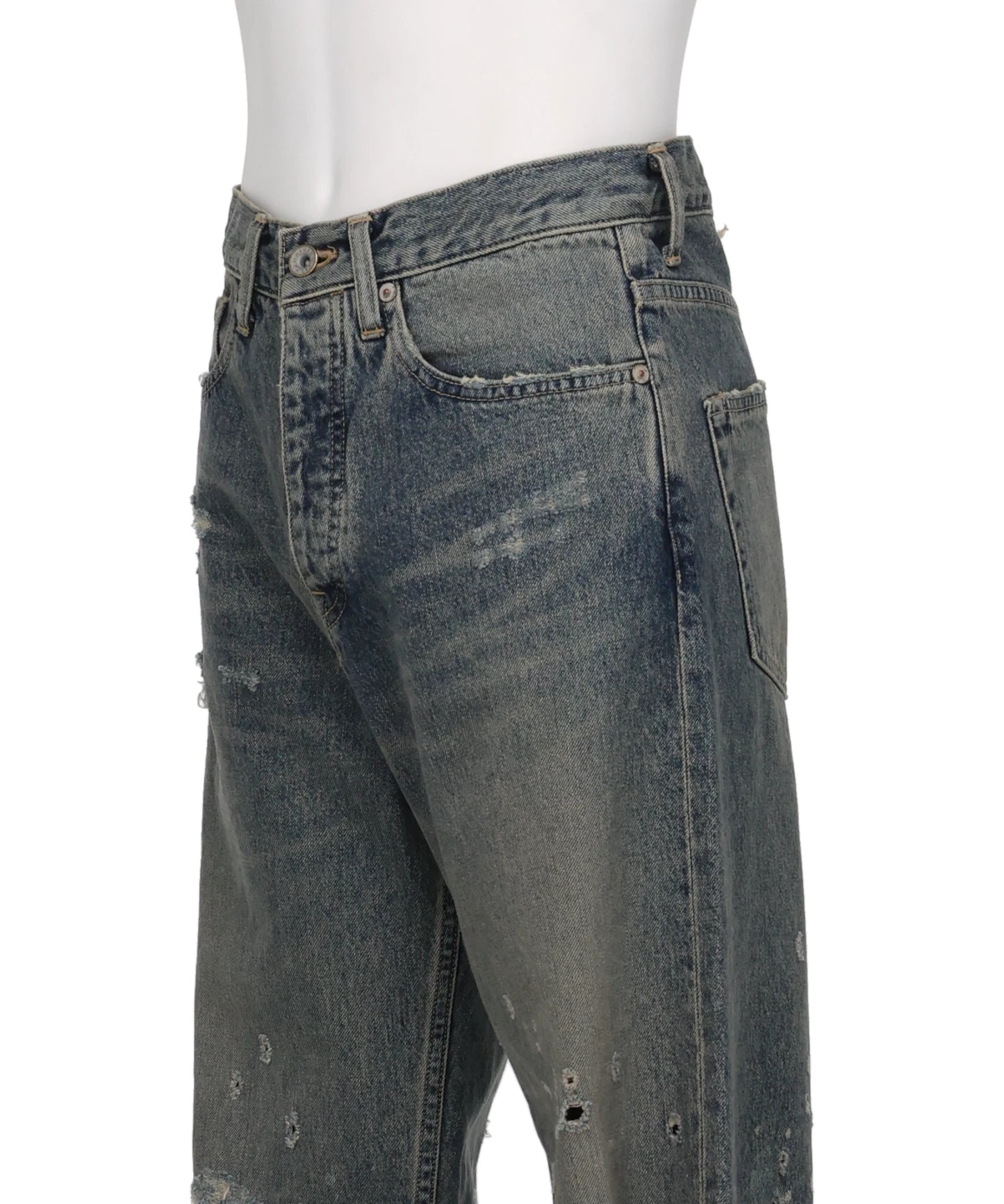 “DAMAGE” STRAIGHT DENIM PANTS