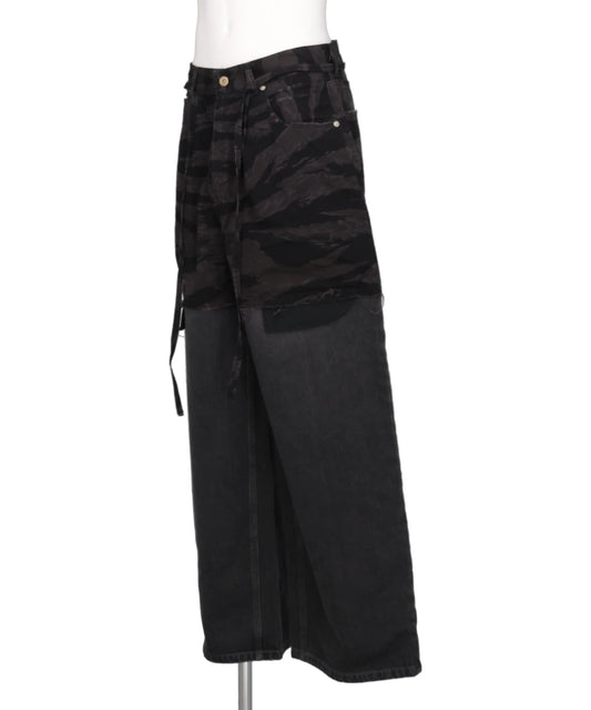 LAYERED ARMY DENIM PANTS- B.CAMOxB.DENIM