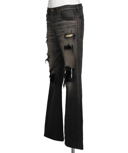 DISTRESSED BOOTCUT DENIM PANTS