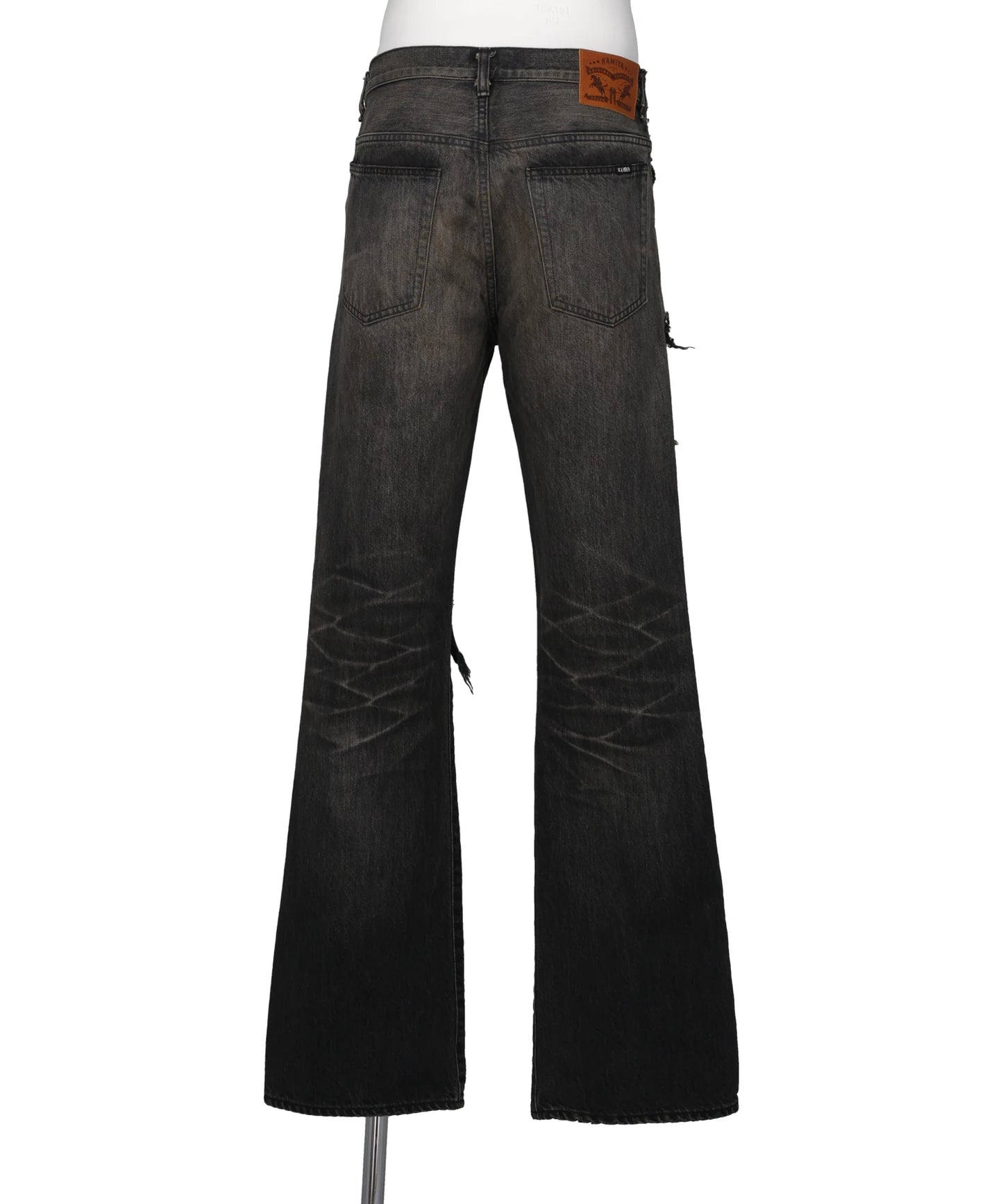 DISTRESSED BOOTCUT DENIM PANTS