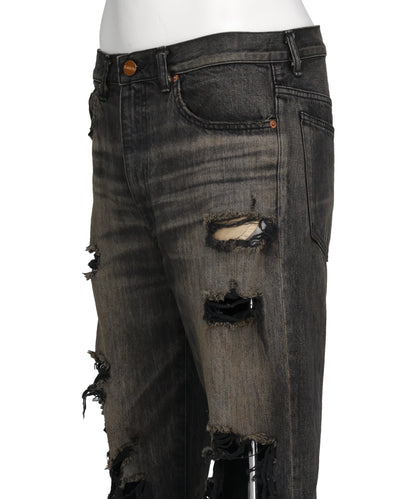 DISTRESSED BOOTCUT DENIM PANTS