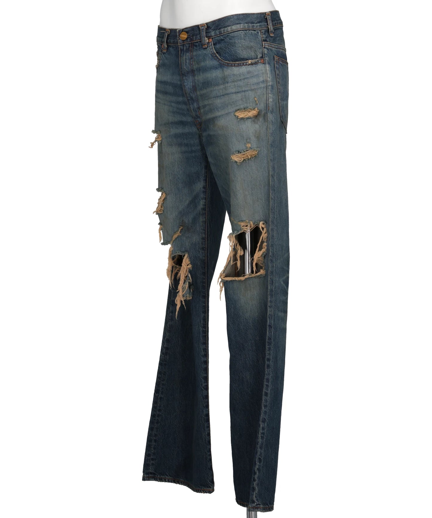 DISTRESSED BOOTCUT DENIM PANTS