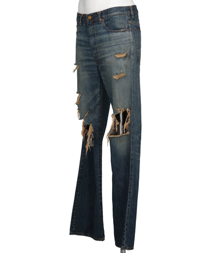 DISTRESSED BOOTCUT DENIM PANTS