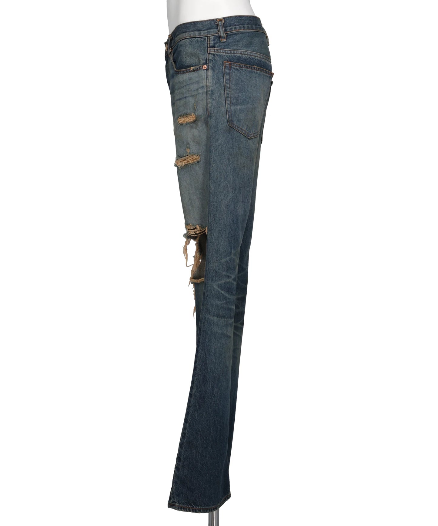 DISTRESSED BOOTCUT DENIM PANTS