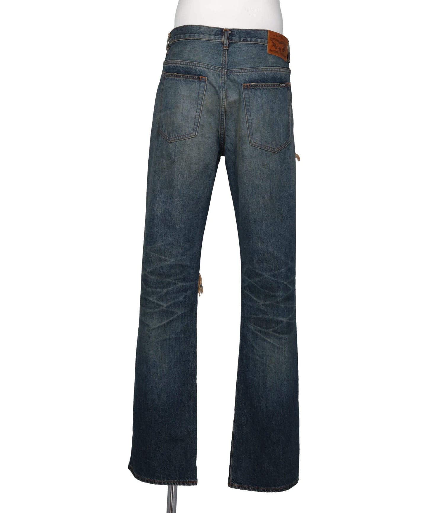 DISTRESSED BOOTCUT DENIM PANTS