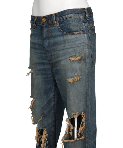DISTRESSED BOOTCUT DENIM PANTS