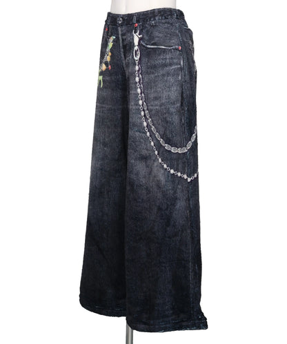 FLEECE DENIM PRINT WIDE PANTS