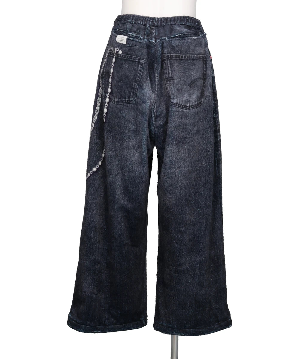 FLEECE DENIM PRINT WIDE PANTS