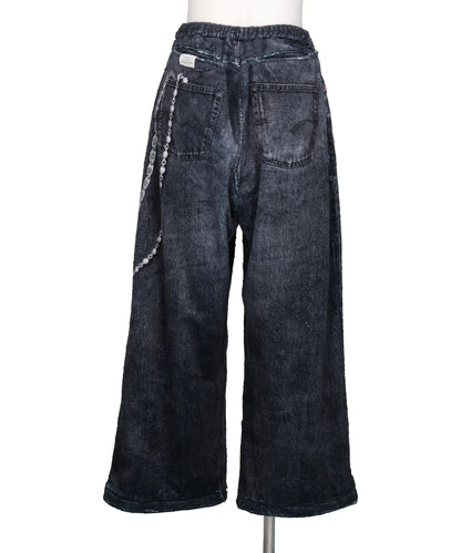 FLEECE DENIM PRINT WIDE PANTS