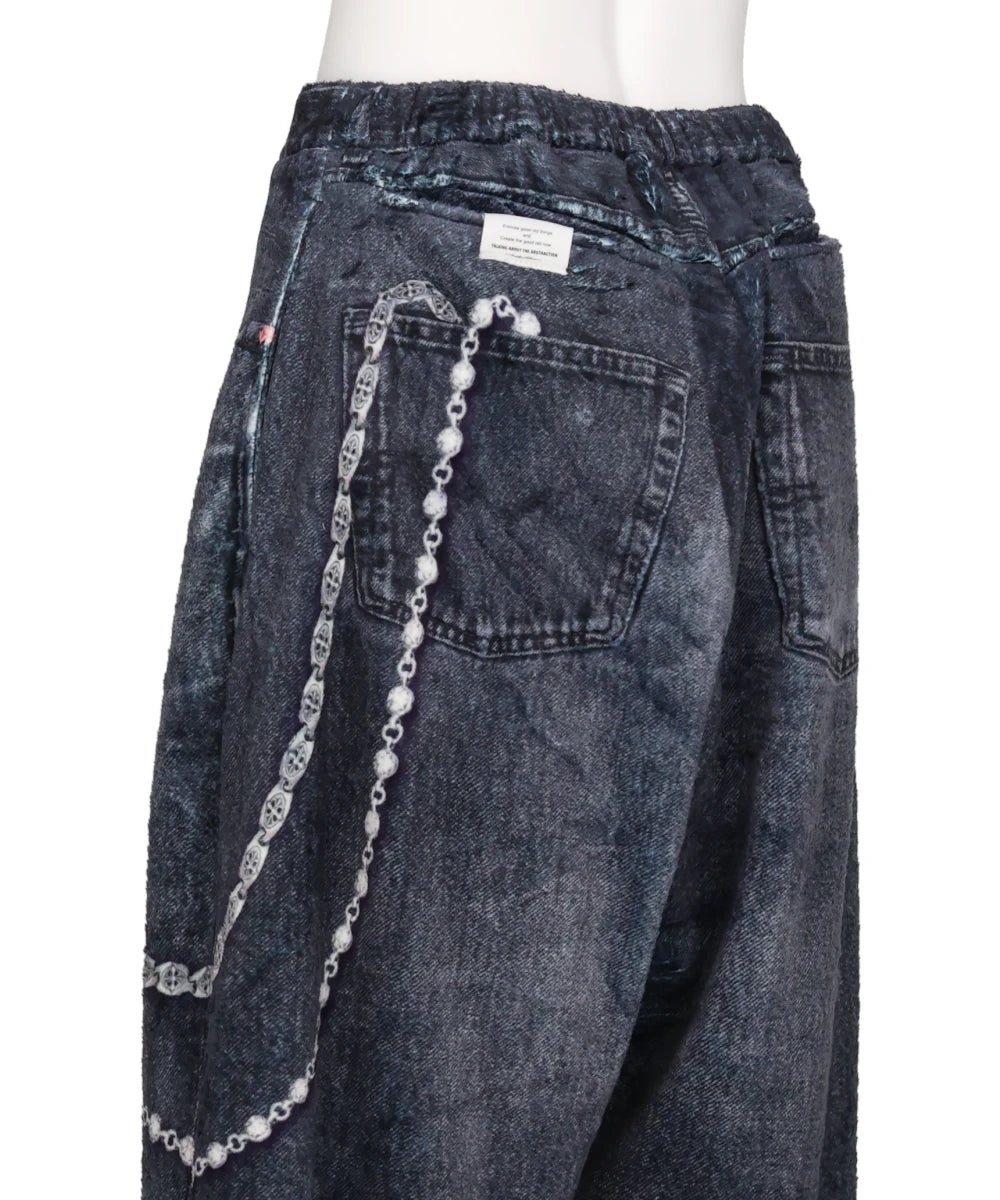 FLEECE DENIM PRINT WIDE PANTS