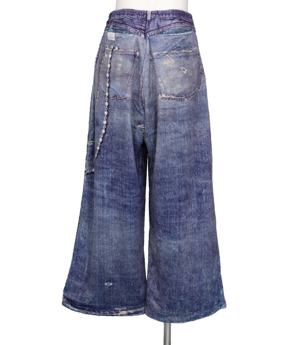 FLEECE DENIM PRINT WIDE PANTS