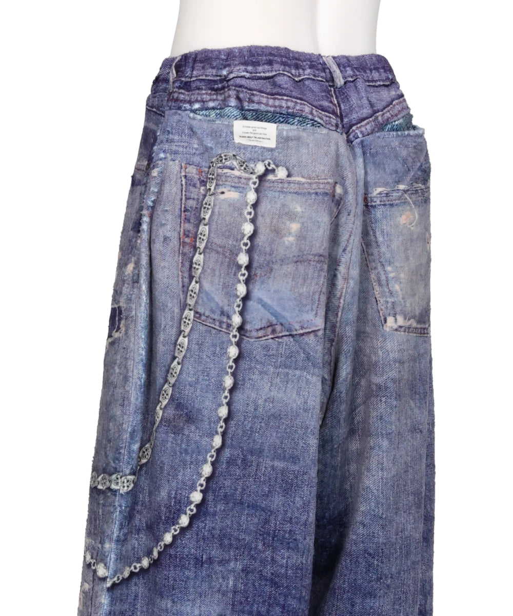 FLEECE DENIM PRINT WIDE PANTS