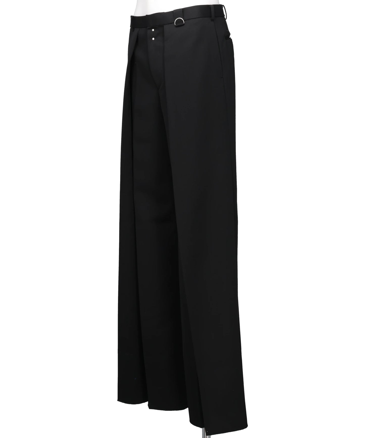 WOOL GABARDINE TUCKED WIDE TROUSERS