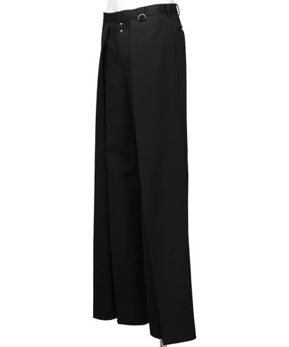 WOOL GABARDINE TUCKED WIDE TROUSERS