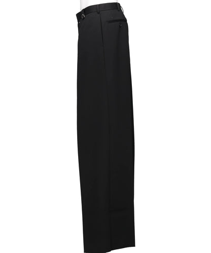 WOOL GABARDINE TUCKED WIDE TROUSERS