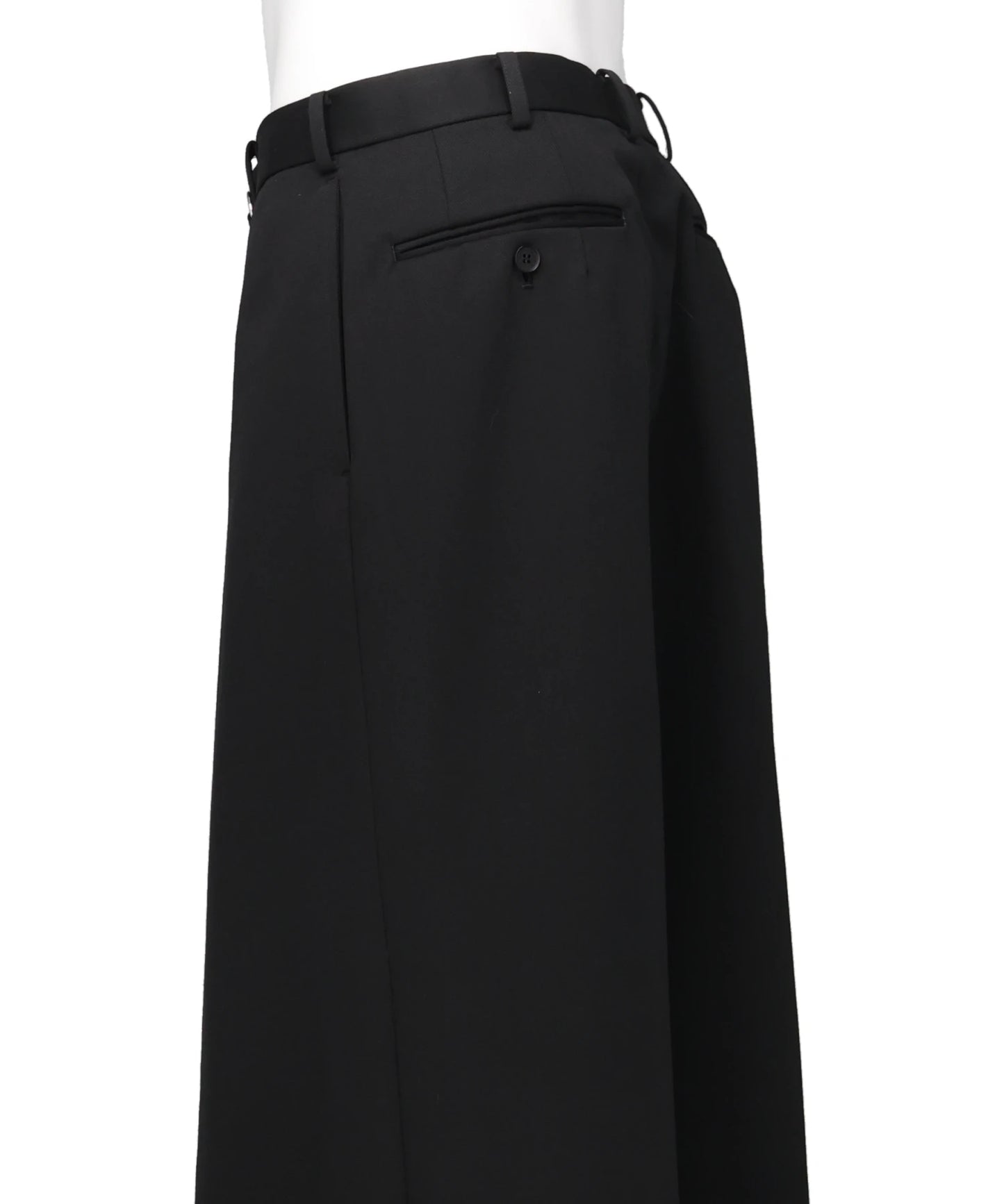 WOOL GABARDINE TUCKED WIDE TROUSERS