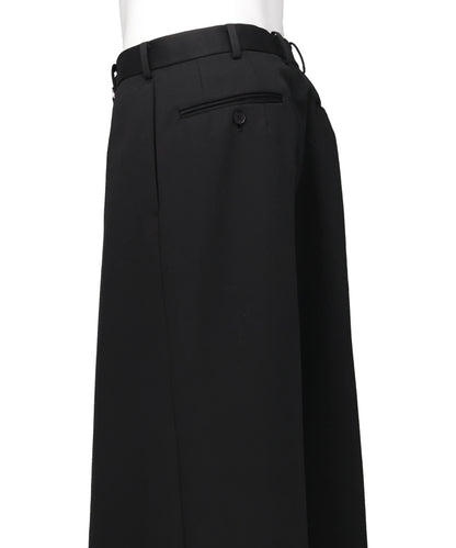 WOOL GABARDINE TUCKED WIDE TROUSERS