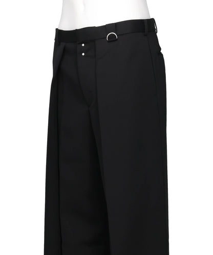 WOOL GABARDINE TUCKED WIDE TROUSERS