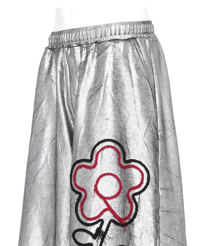 FLOWER CORD EMBROIDERY VELOUR SHORT PANTS