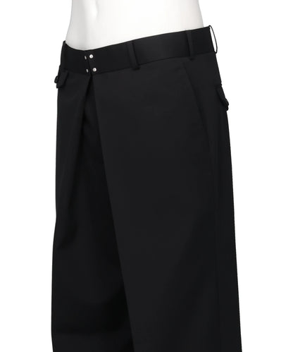 WOOL GABARDINE FOLDED WIDE TROUSERS