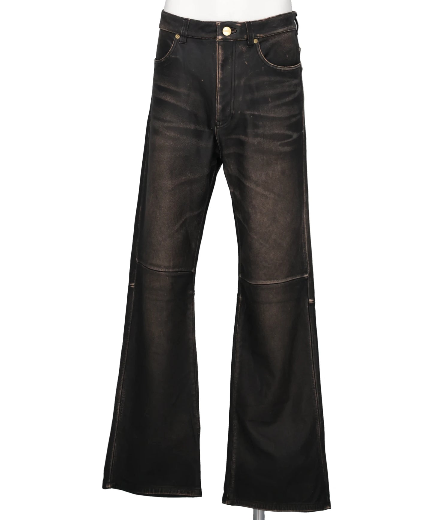 DISTRESSED LEATHER BOOTCUT PANTS