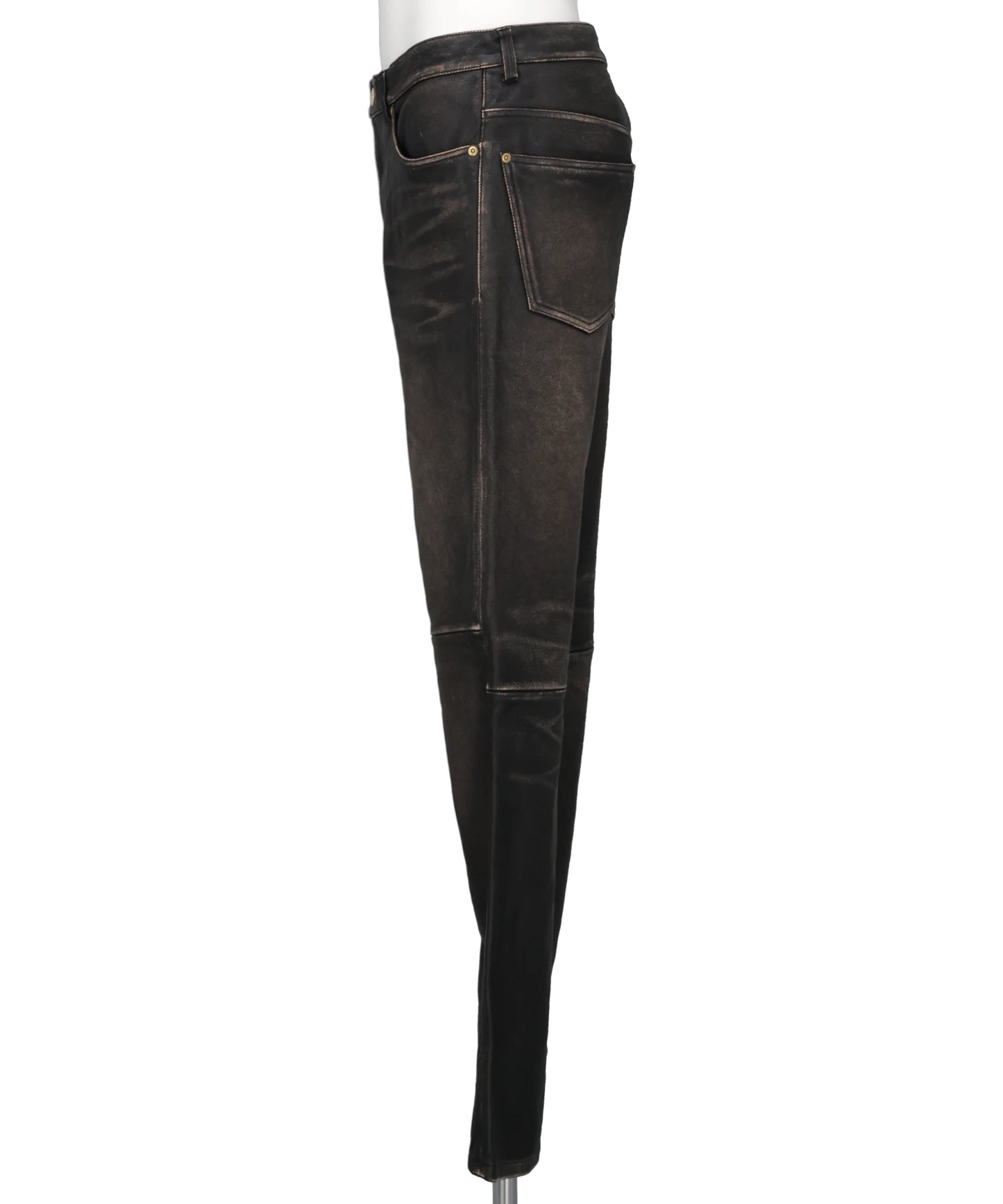DISTRESSED LEATHER BOOTCUT PANTS