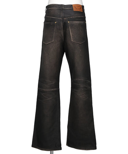 DISTRESSED LEATHER BOOTCUT PANTS