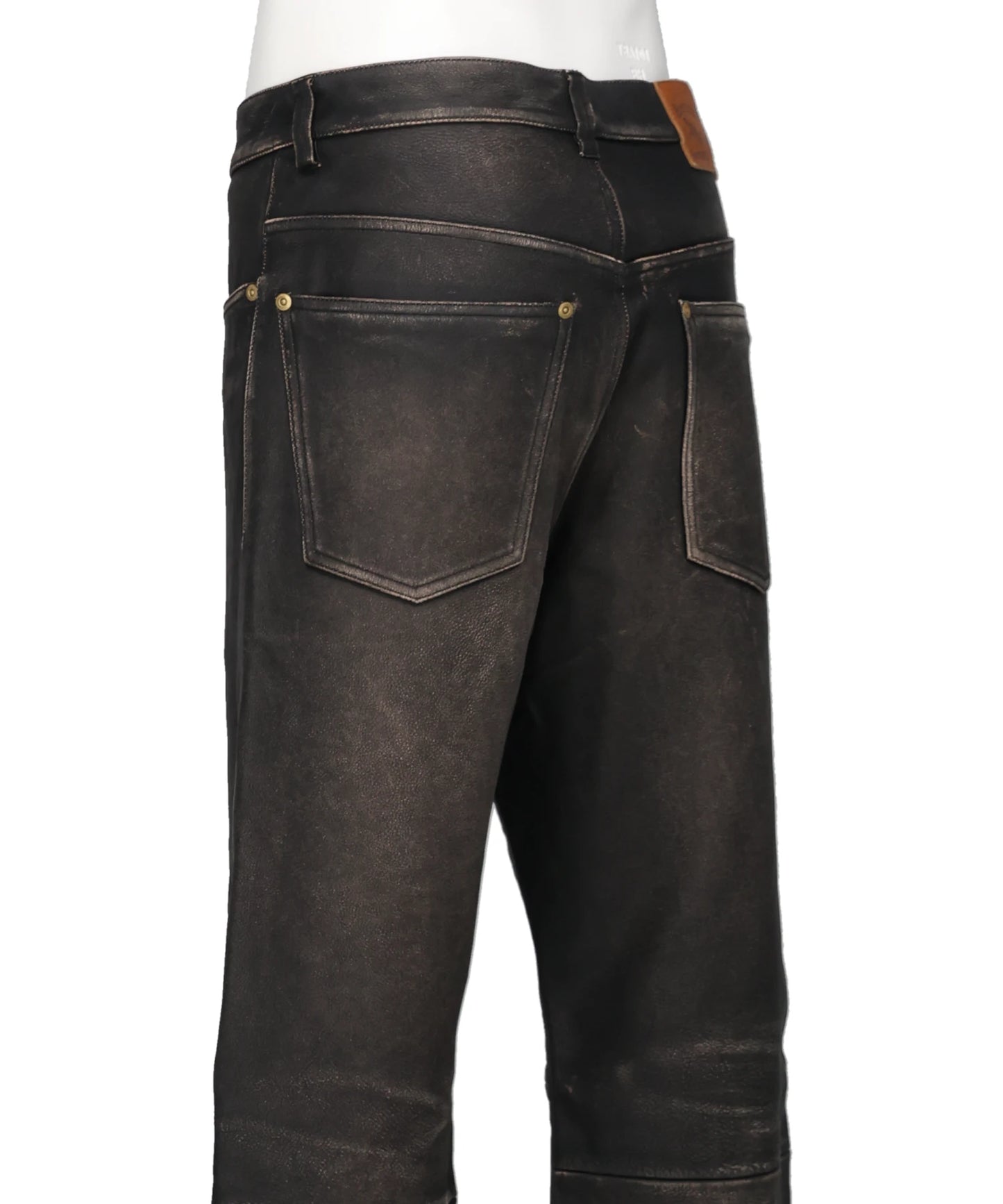 DISTRESSED LEATHER BOOTCUT PANTS