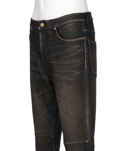 DISTRESSED LEATHER BOOTCUT PANTS