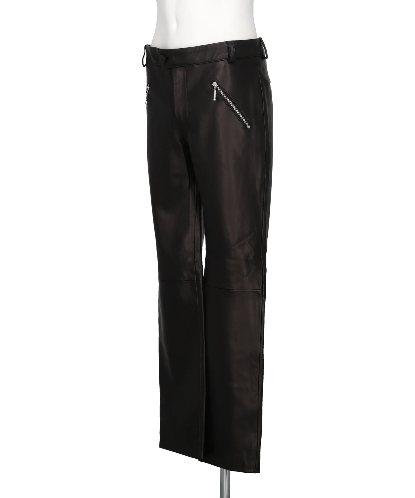 ZIP POCKET STRAIGHT LEATHER TROUSERS