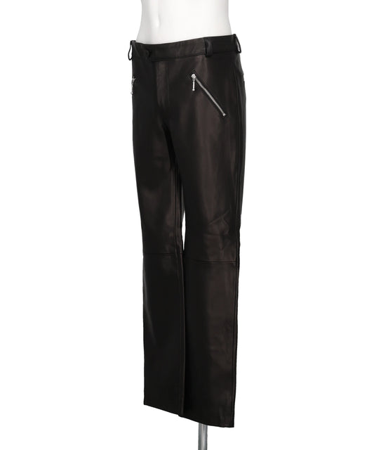 ZIP POCKET STRAIGHT LEATHER TROUSERS