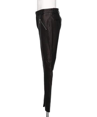 ZIP POCKET STRAIGHT LEATHER TROUSERS
