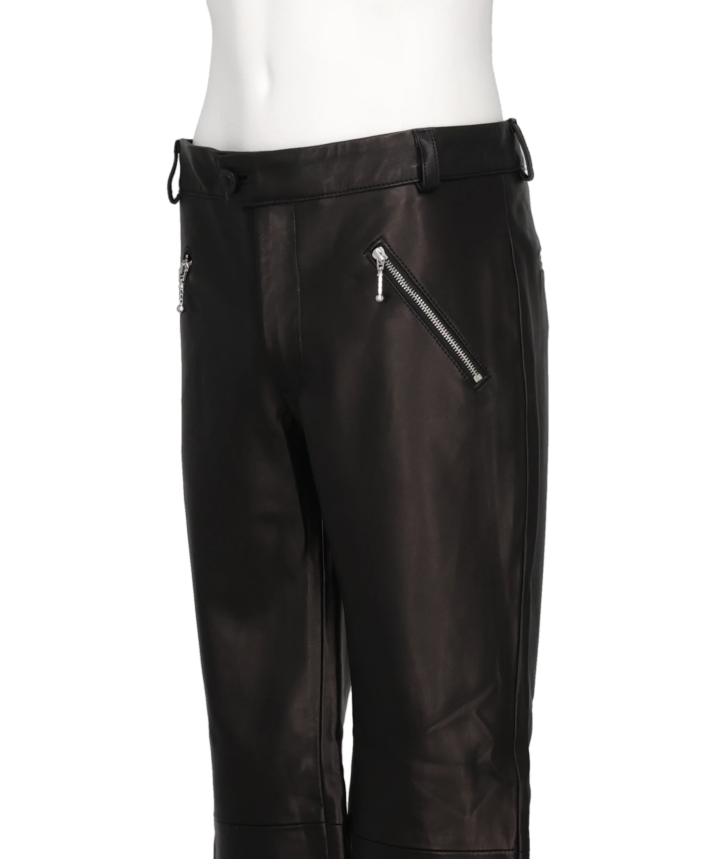 ZIP POCKET STRAIGHT LEATHER TROUSERS