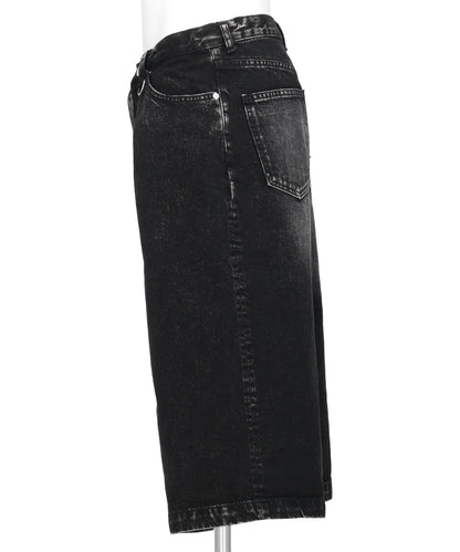 WASHED DENIM TUCKED WIDE SHORTS