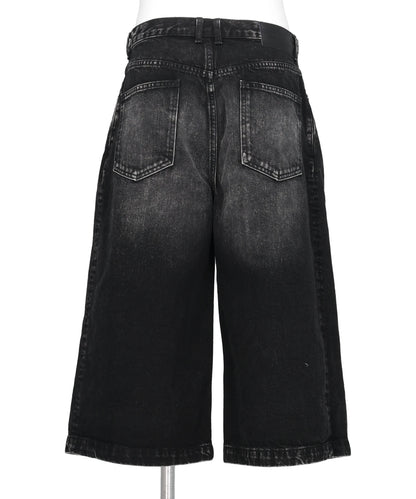 WASHED DENIM TUCKED WIDE SHORTS