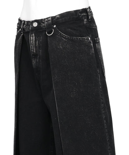 WASHED DENIM TUCKED WIDE SHORTS