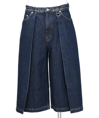 WASHED DENIM TUCKED WIDE SHORTS