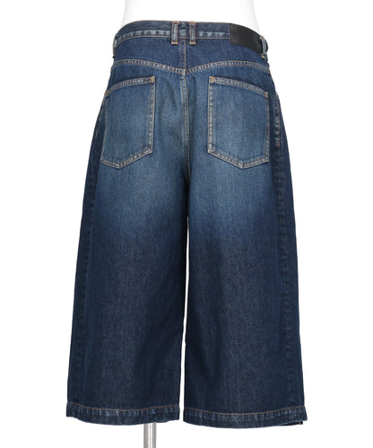 WASHED DENIM TUCKED WIDE SHORTS