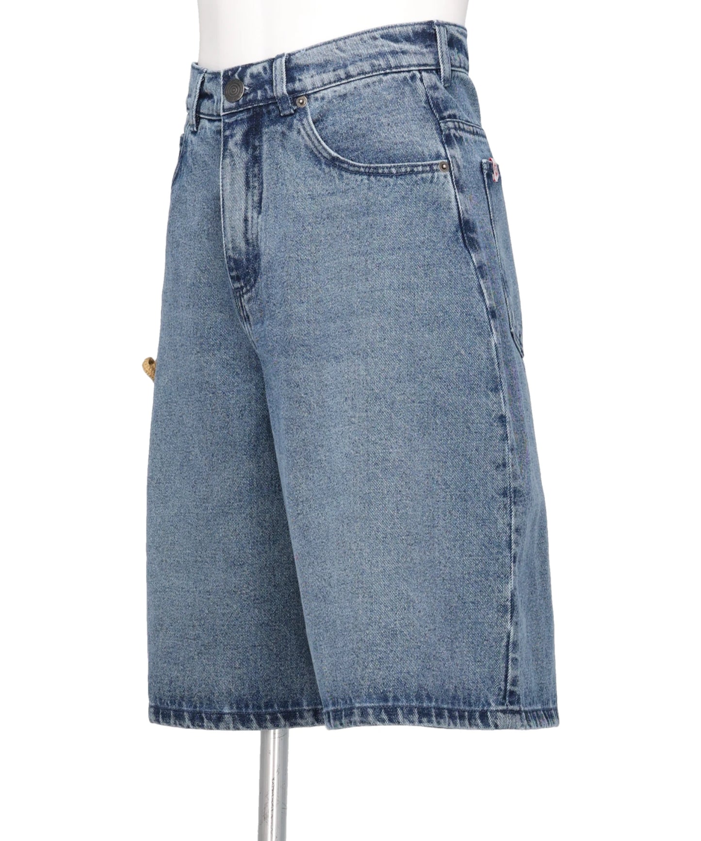 WIDE DENIM SHORTS WITH CROCHET TRUMPET- WASHED DENIM BLU