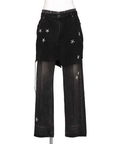 DISCOVERED(ディスカバード) NEWSED / SKIRT DOCKING FLOWEREMBROIDERYD DENIM