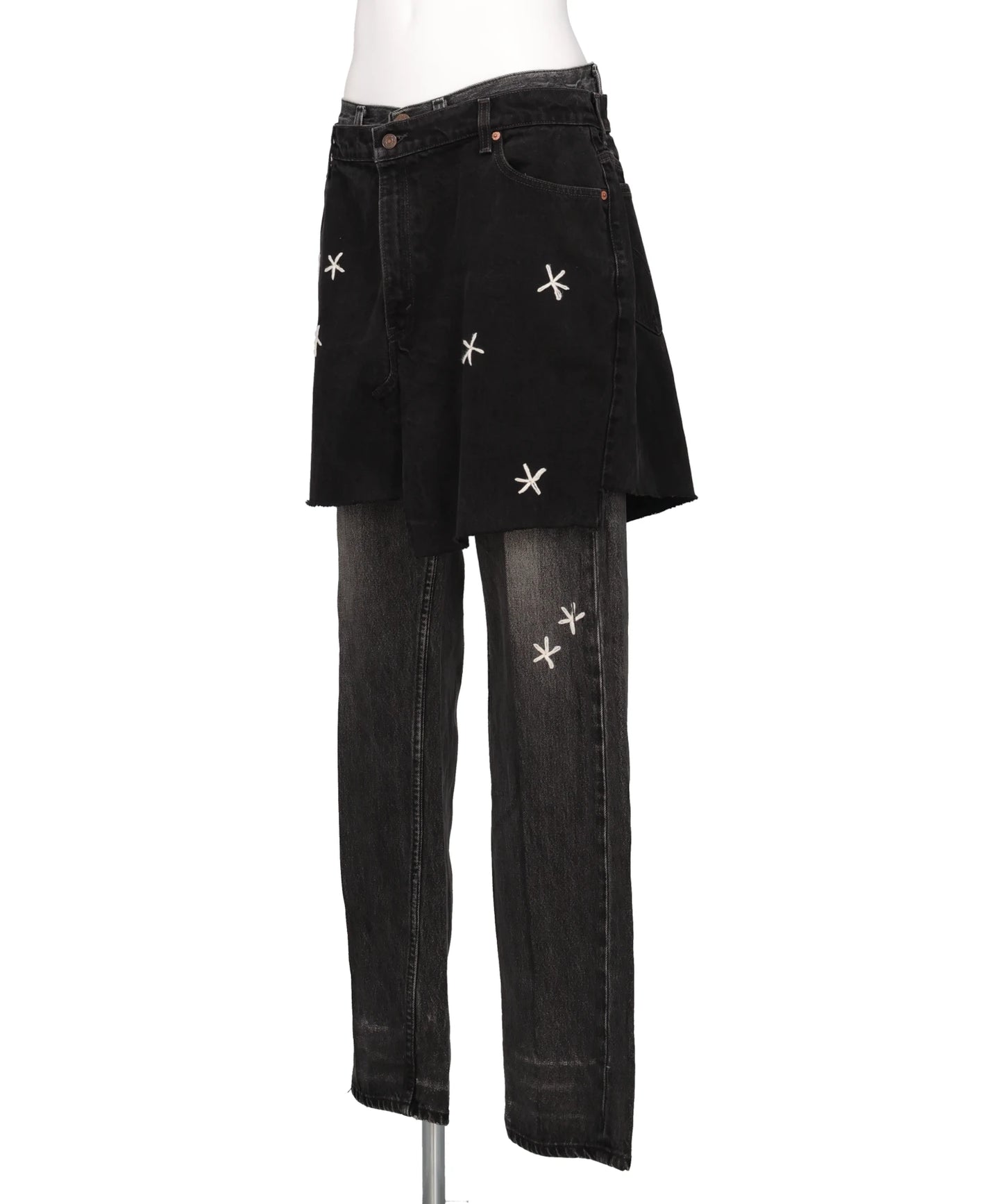 NEWSED / SKIRT DOCKING FLOWEREMBROIDERYD DENIM