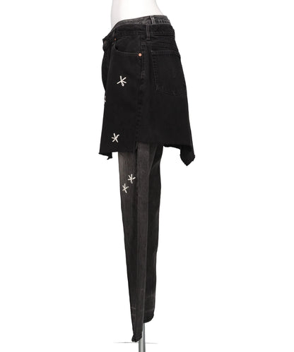 NEWSED / SKIRT DOCKING FLOWEREMBROIDERYD DENIM