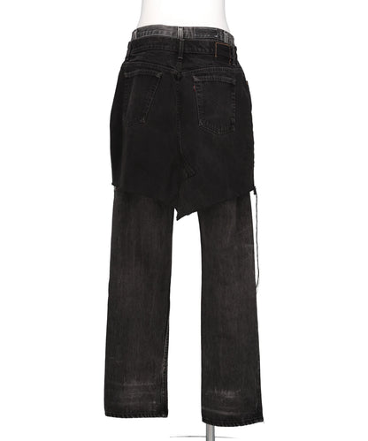 NEWSED / SKIRT DOCKING FLOWEREMBROIDERYD DENIM