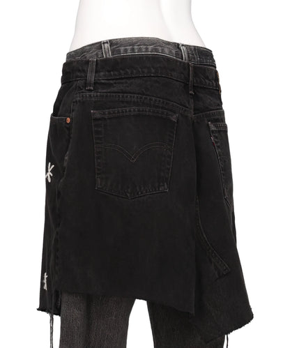 NEWSED / SKIRT DOCKING FLOWEREMBROIDERYD DENIM