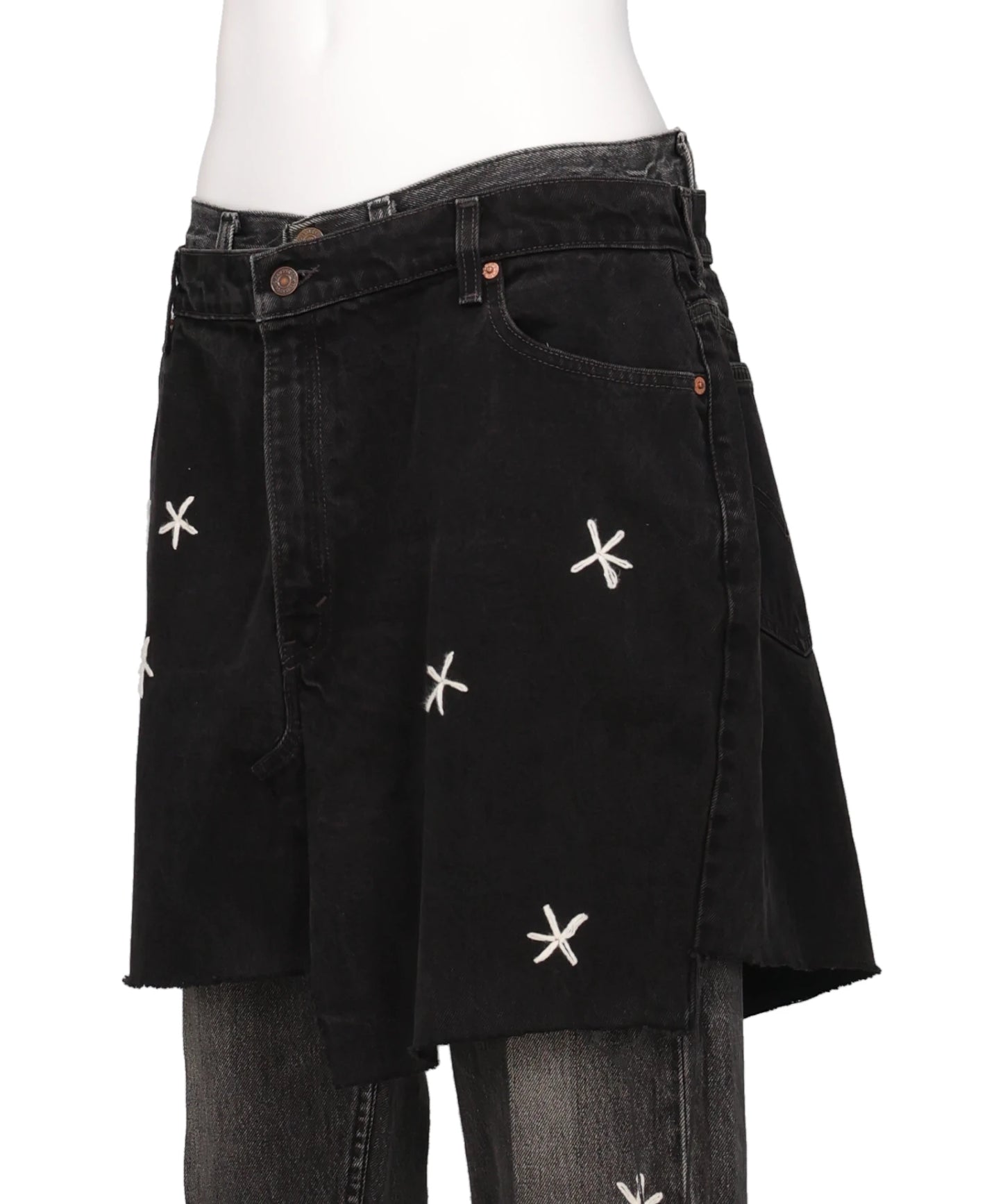 NEWSED / SKIRT DOCKING FLOWEREMBROIDERYD DENIM