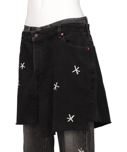 NEWSED / SKIRT DOCKING FLOWEREMBROIDERYD DENIM