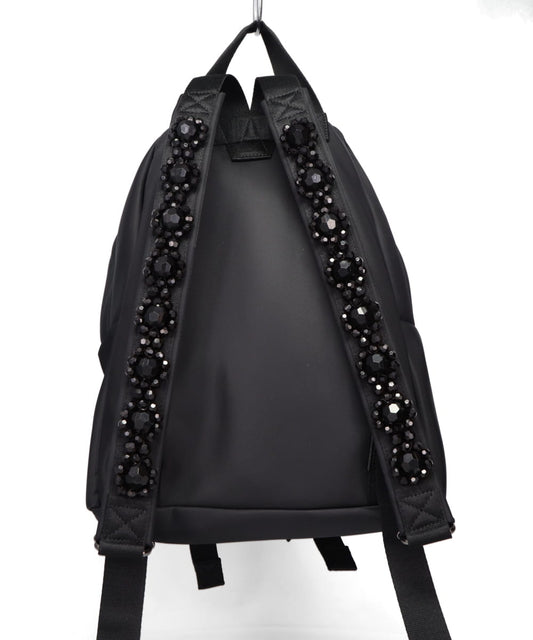 BOW FRONT BACKPACK W/ STRAP EMB - BLACK/JET