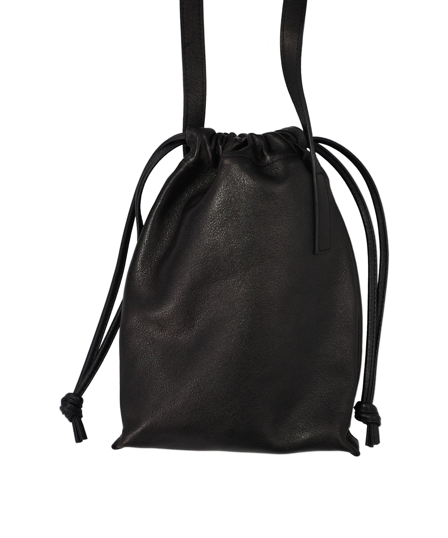 LEATHER CELL PHONE BAG DRAWSTRING- BLACK