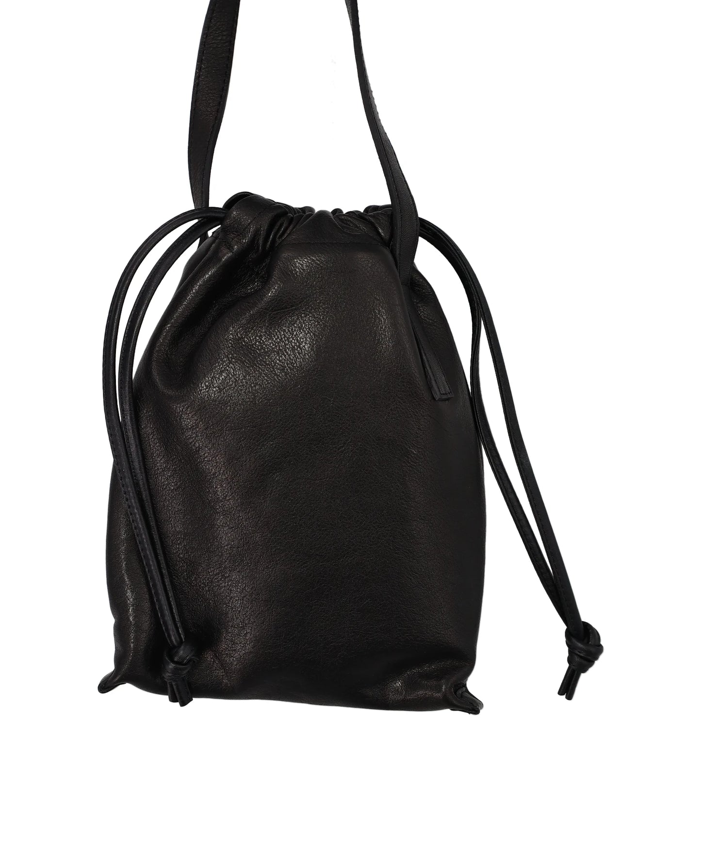 LEATHER CELL PHONE BAG DRAWSTRING- BLACK